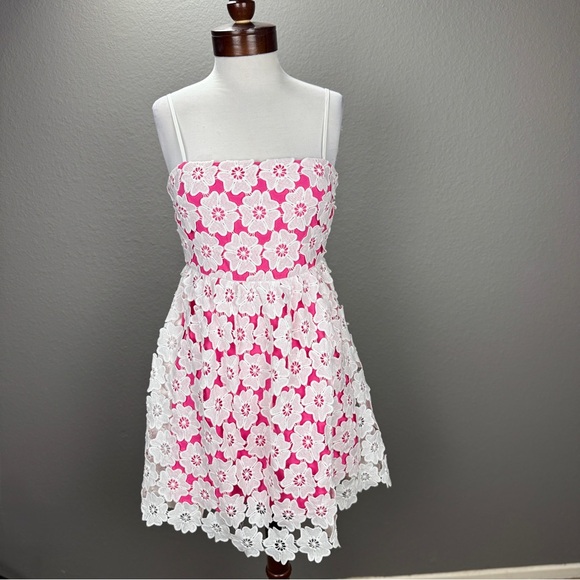 Ultramarine Dresses & Skirts - Ultramarine Pink white Crochet Detail Floral Dress Sz S Boho Kentucky Derby